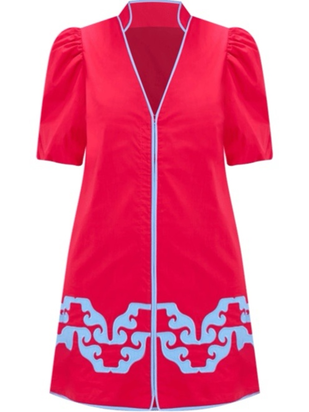 HYACINTH HOUSE Red & Cornflower Blue Embroidered Arem Caftan - Picture 7 of 11